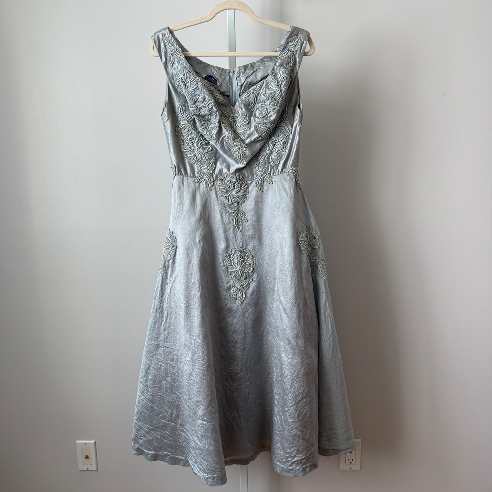 50s VTG Smart Miss Vintage Blue Dress Embroidered Mid Century Coquette Soft girl
